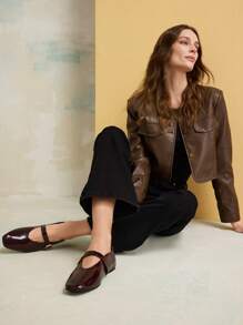 MOTF PREMIUM WOMEN'S COMMUTER CASUAL COMFORTABLE VERSATILE MARY JANE SQUARE TOE FLATS, FOR NEW YEAR HOLIDAY, SPRING SHOES SPRING BREAK EASTER FOR CHRISTMAS SPRING SHOES - Burgundy - View 10