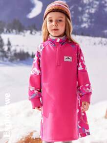 SHEIN Young Girl Patchwork Floral Print Casual Outdoor Dress, Autumn/Winter - Pink - View 7