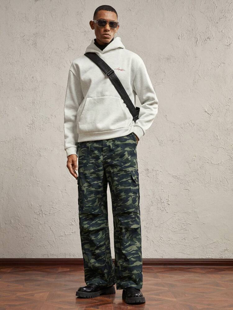 Men's Woven Camouflage Print Mid-Waist Straight Leg Casual Pants, Going Out Long Baggy Pants, Suitable For Autumn, Husband, Boyfriend Gifts