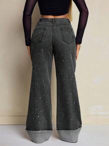 SHEIN SXY Women's Front Button Pocket Simple Casual Jeans, Daily Wear - Grey - View 2