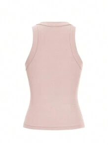 Chiquease 女士夏季純色圓領休閒背心上衣 - 藕粉色 - 查看 7