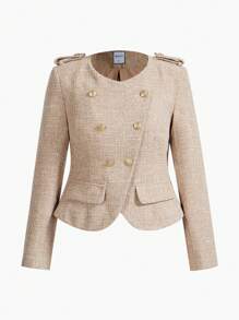 MOTF PREMIUM TWEED WRAP DOUBLE BREASTED PLACKET COAT - Camel - View 9