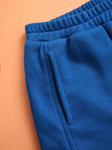 THE HAPPY LOOK Young Girl Blue Letter Print Elastic Waist Pocket Casual Jogger Pants, Autumn/Winter