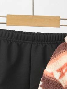 SHEIN 2 Stücke/Set Baby Jungen Langarm Hoodie & Lange Hose Set, Floral & Dreieck Fleece Trainingsanzug