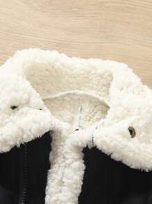 男婴、女婴和中性婴儿服装冬季服装泰迪内衬拉链翻领摩托车夹克 - 黑色 - 查看 3