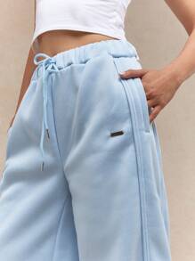 MISSGUIDED Pleat Stitch Wide Leg Jogger With Drawstrings - Blue - View 4