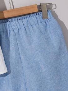 SHEIN Conjunto de 3 piezas con camisa tipo capa a rayas y shorts casual para niño preadolescente