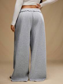 Forever 21 Calça de moletom plus size, cor sólida, com elástico na cintura, bolso, simples, larga, casual, para uso diário - Cinza - Ver 5