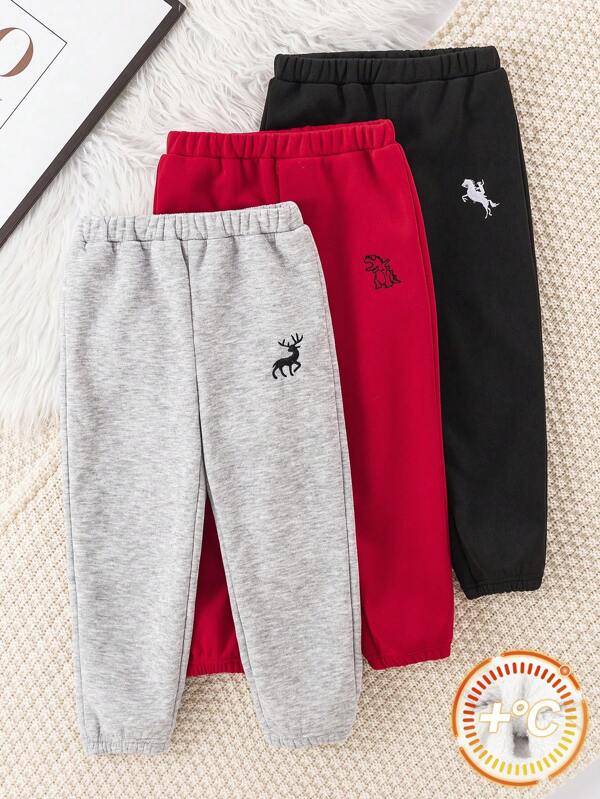 SHEIN Young Boy 2 Pieces Get 1 Free Casual Collegiate Style Comfortable Fashion Practical Versatile Fleece Graphic Print Warm Thick Pants Suitable For Outfits, Back To School, Clothes, Fit For Daily Wear, School, Outdoor, Sports, Autumn/Winter Season