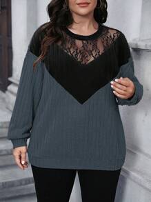 Calvaya Rozmiar Plus Damski Sznurówka Łączenie Kolorowe bloki Bluzy