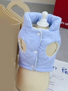 PETSIN Giacca imbottita per animali domestici con guinzaglio attaccato, in colori rosa e blu, morbida e calda - Blu - Visualizzare 3