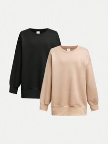 SHEIN Tween 女童两件套休闲舒适宽松圆领运动衫 - 彩色 - 查看 12