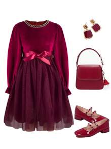 Robe de soirée élégante pour préadolescentes en velours, patchwork, pailletée et en maille, pour Noël, automne/hiver