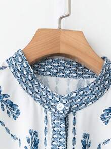 2 pièces/Set Top imprimé à manches longues avec boutons devant et pantalon, tenue casual grande taille