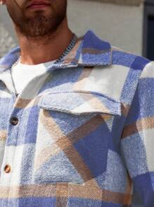 Manfinity Homme Plus Size Men's Colorful Plaid Casual Jacket, Autumn/Winter - Multicolor - View 6