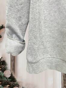 SHEIN Essnce Áo nỉ cổ tròn in họa tiết tôm hùm cho nữ mùa đông - Màu Xám nhạt - Xem 6