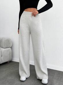 SHEIN Tall Solid High Waist Straight Leg Sweater Pants - Apricot - View 1