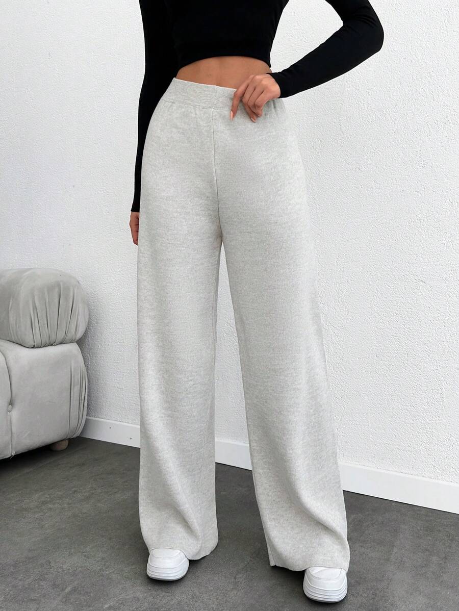 SHEIN Tall Solid High Waist Straight Leg Sweater Pants - Apricot - View 1