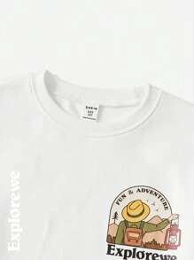 SHEIN Camiseta de manga larga con estampado gráfico de forro polar informal para niño preadolescente, para actividades al aire libre