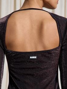 AiiRZ Ruched Bust Glitter Long Sleeve Mini Dress - Burgundy - View 4