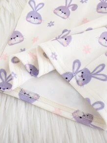Cozy Pixies Bộ đồ ngủ 2 món vừa vặn cho bé gái - Áo thun cổ tròn tay dài họa tiết thỏ hoạt hình Colorblock và quần dài - Màu tím hoa cà - Xem 3