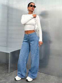 RueChic Jeans droits décontractés avec boutons avant et poches, pour une utilisation quotidienne des femmes