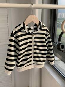 1 Piece Young Boys Casual College Comfortable Fashion Simple Practical Japan And South Korea Relaxed All-Match Soft Comfortable Striped Comfortable Thick Warm Sweatshirt Suitable For Outdoor Play Suitable For Kids Outfits School Back To School Boys Setboys Outfits Daily Suitable For School Suitable For Travel Suitable For Sports Suitable For Autumn And Winter - Black and White - View 10