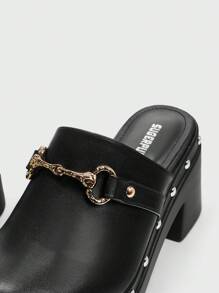 Sugerpunk 女士时尚黑色后系带木跟厚底鞋新年假期 - 黑色 - 查看 3