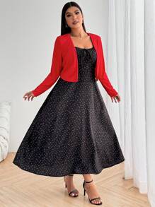 Flirla 2 件套时尚碎花吊带连衣裙和纯色轻便夹克，配套 - 彩色 - 查看 7