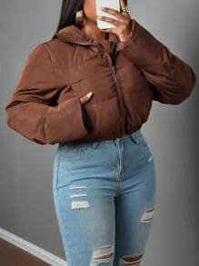 Slaydiva Outono/Inverno Novo Logotipo de Carta Bordada Casaco Feminino Acolchoado com Capuz