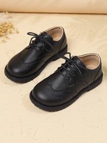 1 Pair Kids Casual Loafers, Simple Versatile British Style Lace Up Non-Slip Flats