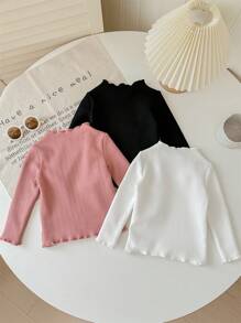 SHEIN LMoss Kids LMoss 3pcs/Set Baby Girl Cute Solid Color Knitted Ruffle Trim Long Sleeve Sweater Set, Autumn/Winter - Multicolor - View 2