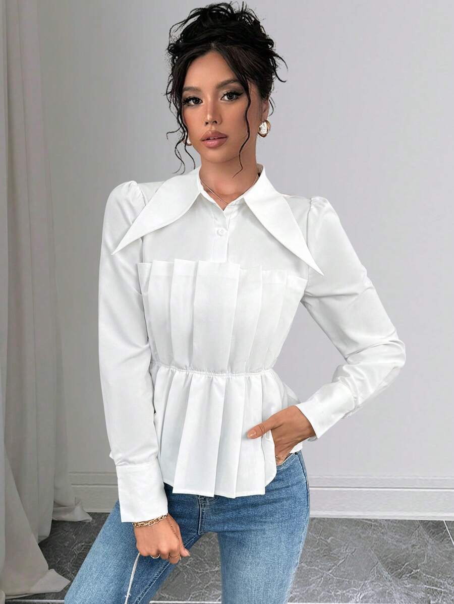 SHEIN Unity 2024 New Elegant Design Pleated Large Lapel Waisted Shirt ...