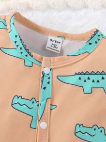 3 件套新生儿简约时尚可爱狮子恐龙鳄鱼动物印花长袖连身裤连体衣 - 彩色 - 查看 4