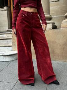 Forever 21 Quần đỏ nữ trang phục ngày lễ quần jeans nữ - Đỏ - Xem 3