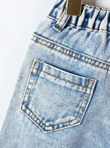 SHEIN Vintaside Kids Young Girl's复古百搭宽松舒适美拉德咖啡棕牛仔阔腿裤 - 淺色水洗藍 - 查看 7