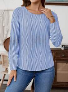 EMERY ROSE Áo sơ mi nữ dáng rộng, kẻ sọc, tay phồng, thích hợp mặc vào mùa thu. - Nhiều màu - Xem 1