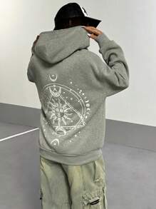 SHEIN Unity Women's Long Sleeve Print Minimalist Hooded Sweatshirt, Casual Everyday Wear Pullover Fall Outfit - Grey - View 6