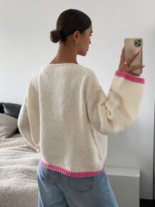 SHEIN Frenchy Women's Colorblock Letter Graphic Casual Blouse, Simplistic Design For Everyday Wear Winter Thanks Giving - Apricot - View 2