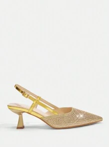 CUCCOO TILAWA Women's Small Square Toe Stiletto High Heels Shoes With Gold Thin Heels, Shiny Pointed Toe, Rhinestones, Fashion, Comfortable, For Daily Wear, Parties And Occasions, Spring/Autumn For And Vibe And Spring Shoes Spring Break Easter