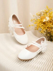 Girls Casual White Princess Flat Shoes, Spring/Autumn - White - View 2