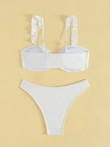 SHEIN Swim Conjunto de bikini de verano para mujer con textura de volantes y atar - Blanco - Ver 8