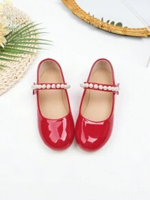 Fashion Girls' Faux Pearl Soft Bottom Princess Shoes, New Stylish And Versatile Flat Shoes - Red - View 4