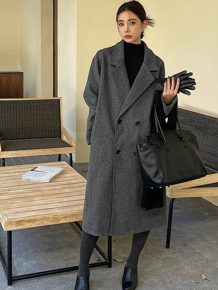Loose Solid Color Mid-Length Women's Overcoat Women Jacket,Fall Women Clothes