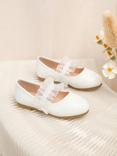Dziewczęce, codzienne, białe, płaskie buty typu księżniczka, wiosna/jesień