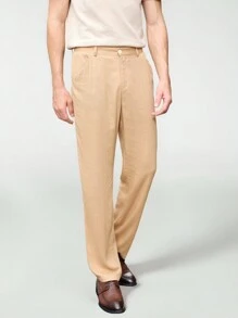 Manfinity VCAY Pantalones informales y de negocios tejidos para hombre Manfinity Bizwear de cintura media y piernas rectas largas de unicolor en khaki, para primavera/verano