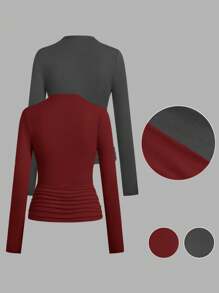SHEIN Clasi Camiseta de manga larga de unicolor informal y versátil para mujer, ideal para otoño/invierno