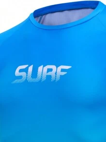 Manfinity KASUA Men's Round Neck Long Sleeve Gradient Letter Print Casual Surf T-Shirt