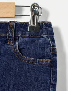 SHEIN Young Boy Casual Mid-Waist Asymmetrical Distressed Skinny Jeans - Dark Wash - View 3