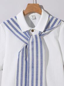 SHEIN Conjunto de 3 piezas con camisa tipo capa a rayas y shorts casual para niño preadolescente